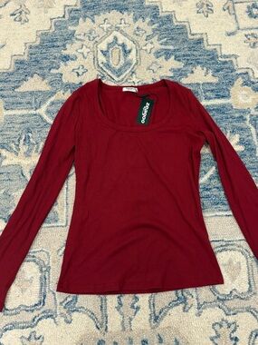 zeagoo Burgundy Scoop Neck Long Sleeve Top